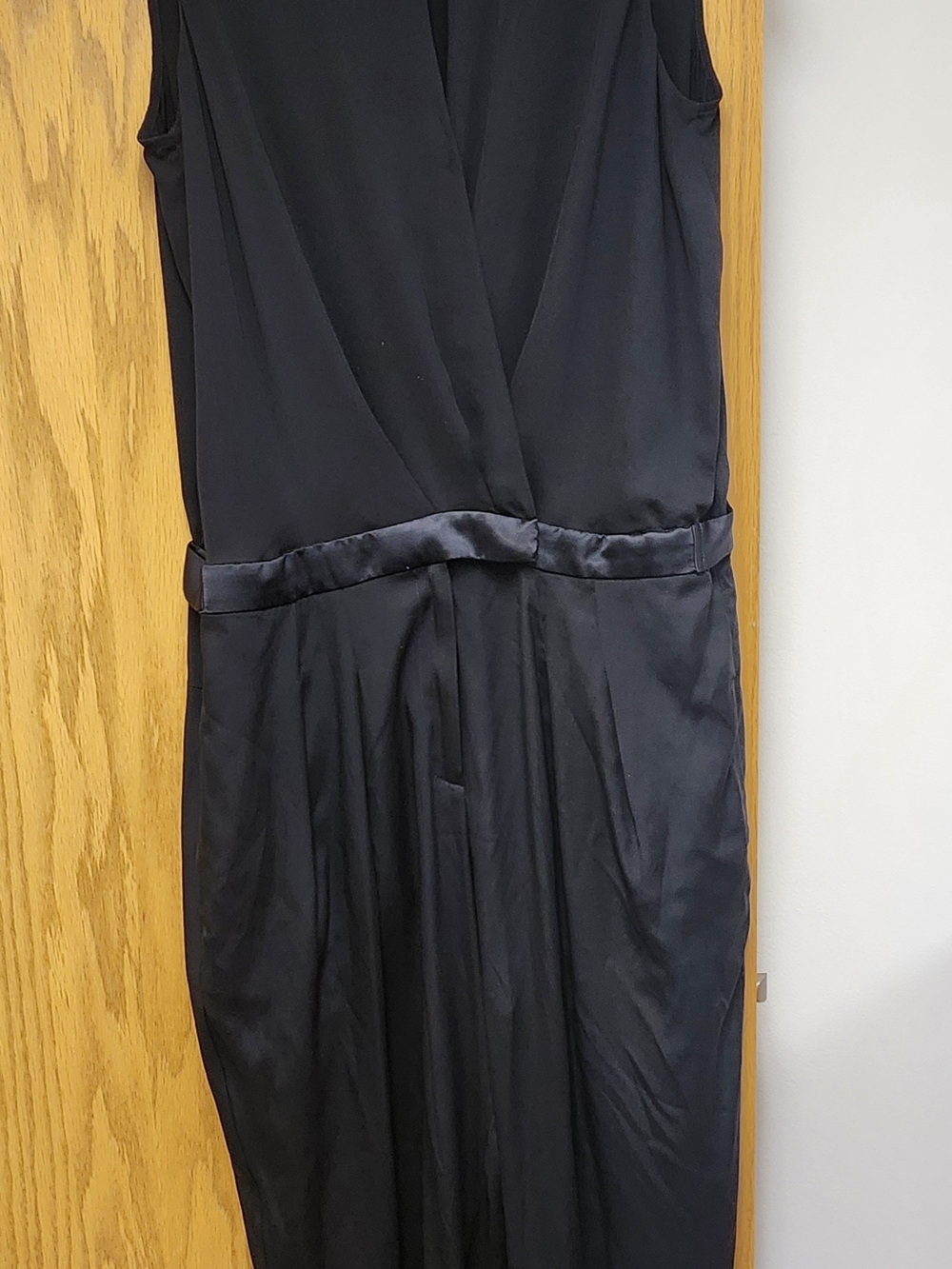 Halston Silk Black Sleeveless Wrap-Style Jumpsuit